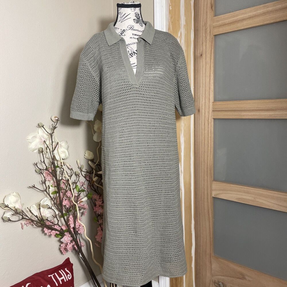 The Drop Melia Collared Crochet Mini Dress Women's Size XXL Green Beach Cover Up